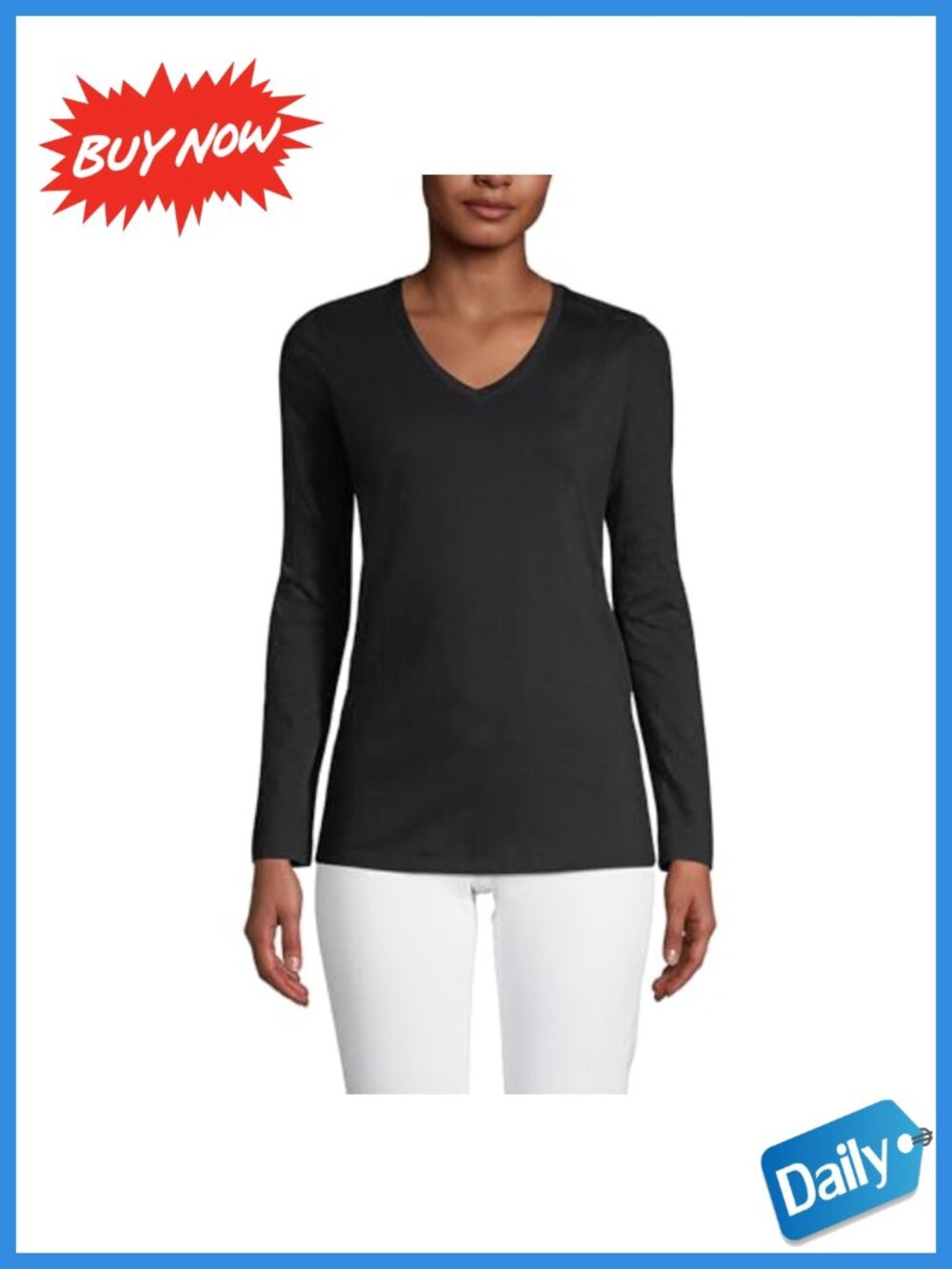 Lands' End Supima Cotton Long Sleeve V-Neck Tee 100% Cotton